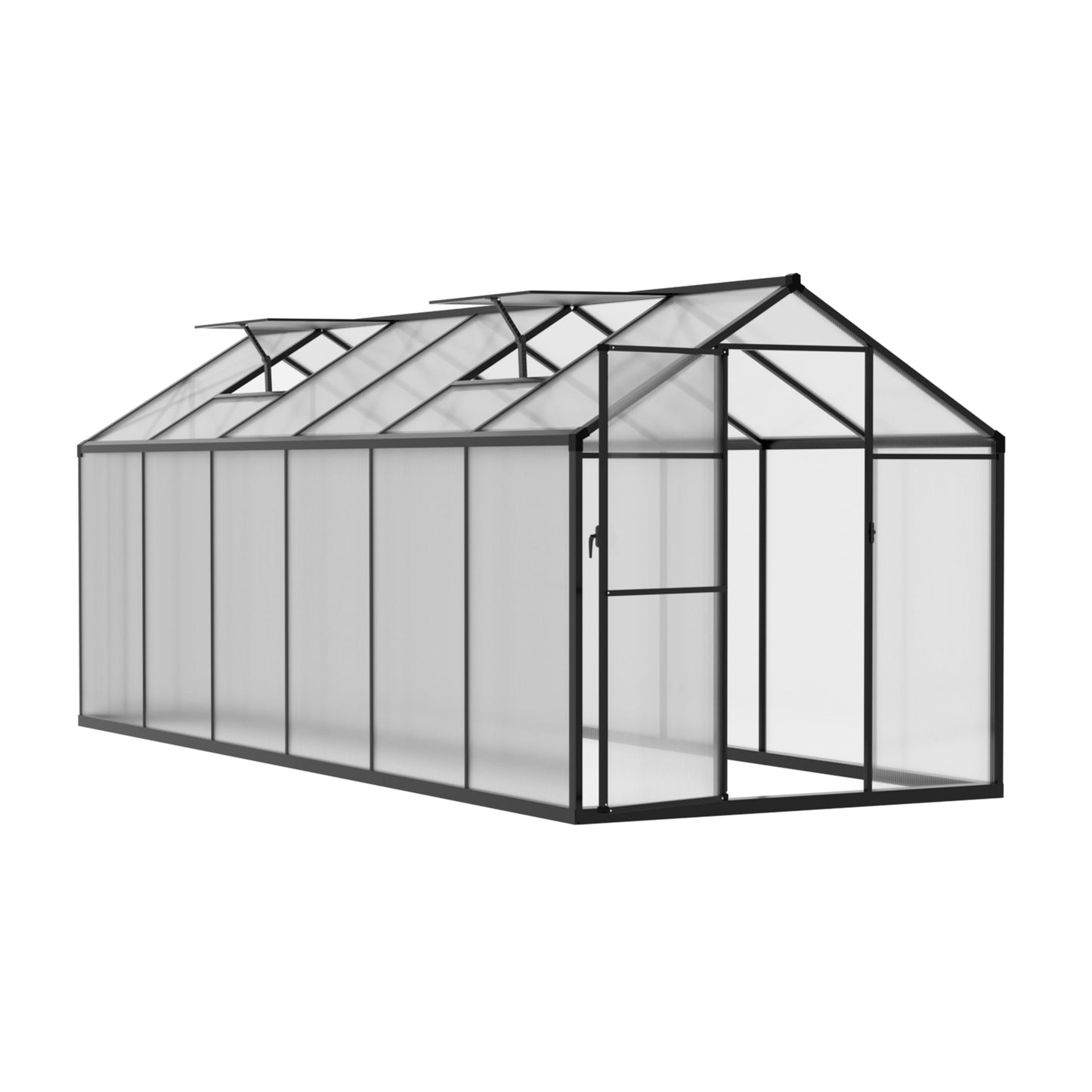 Yardenaler 6x12 FT Polycarbonate Aluminum Greenhouse, Outdoor Walk-in Green House Kit with 2 Adjustable Roof Vents and Lockable Door, Backyard Garden in Winter, Gray