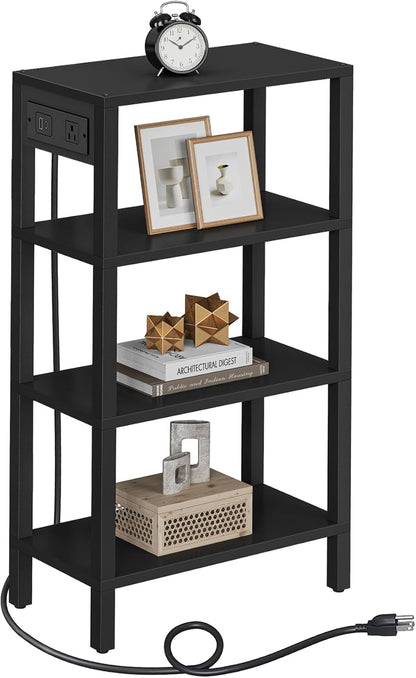 TB01BK080 TUTOTAK Narrow Side Table with Charging Station,Small End Table with USB Ports and Outlets, Skinny Sofa