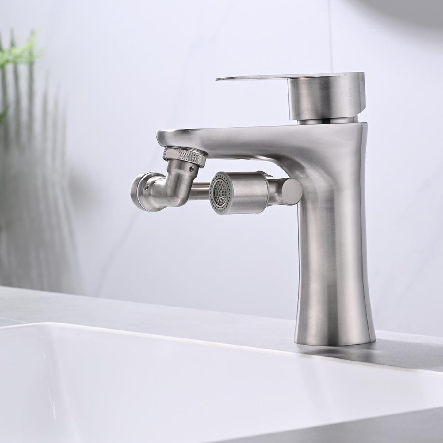 Universal 1080° Swivel Bathroom Faucet Extender Rotating Faucet Attachment Adapter for kitchen Sink Brushed Nickel