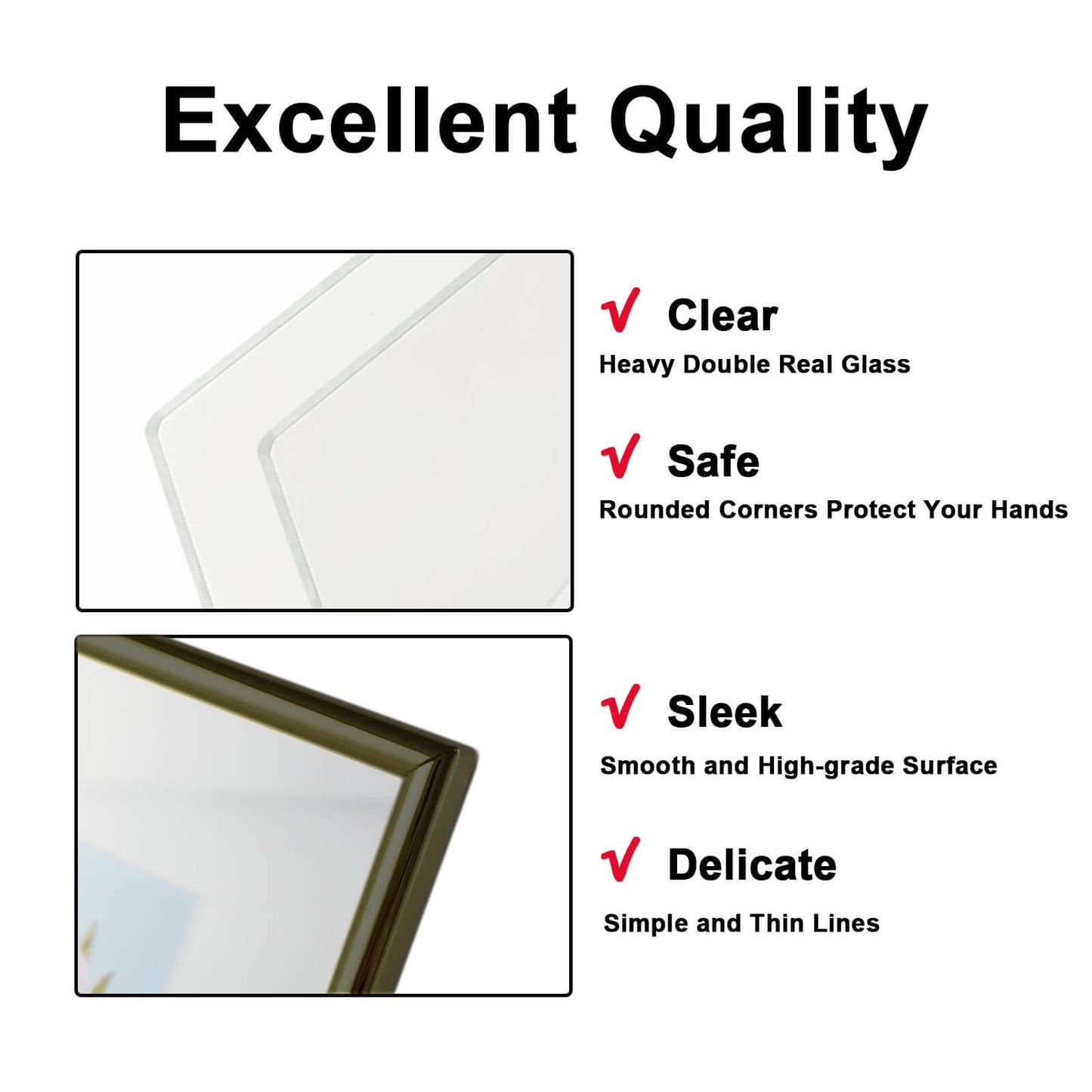 CROXXID 5x7 Floating Picture Frames Set of 2, Made of Metal and Double Real Glass, for Photo Size up to 7x9, Tabletop Display Home or Wedding Decoration (Vertical Black)