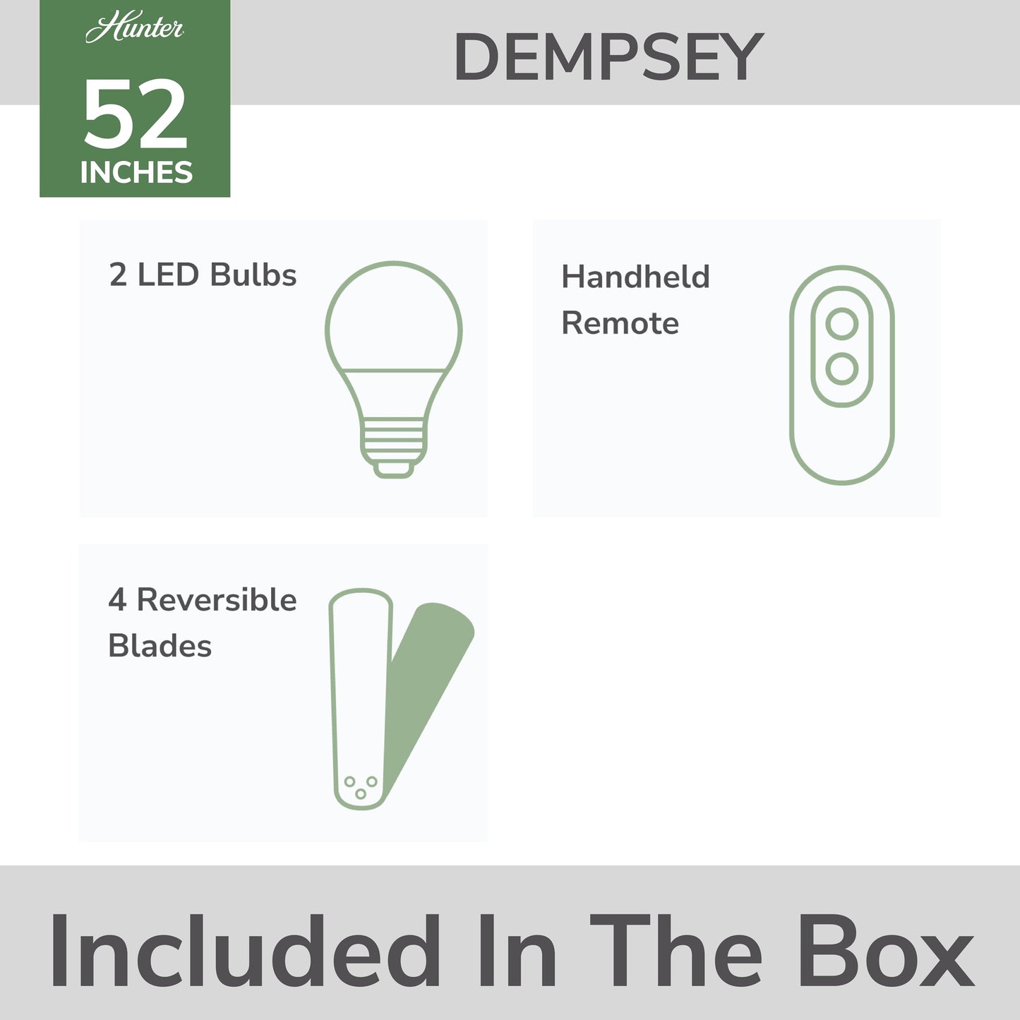 Hunter 52 inch Indoor Ceiling Fan with LED Light and Remote Control - White Modern Ceiling Fan, Low Profile Mount, 4 Blades, For Bedroom, Living Room, or Kitchen, Quiet - Dempsey 59242, Fresh White