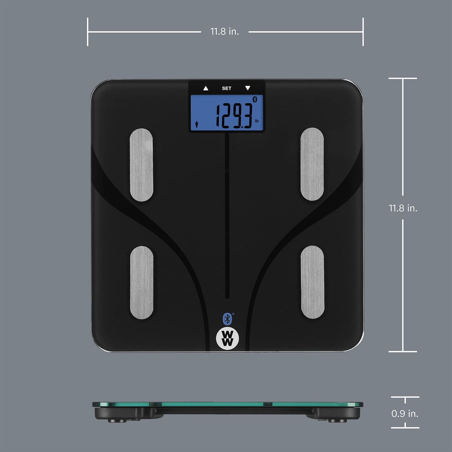 Weight Watchers Scales by Conair Smart Scale for Body Weight, Digital Bluetooth Smart Bathroom Scale with Body Fat, Muscle, and BMI in Black