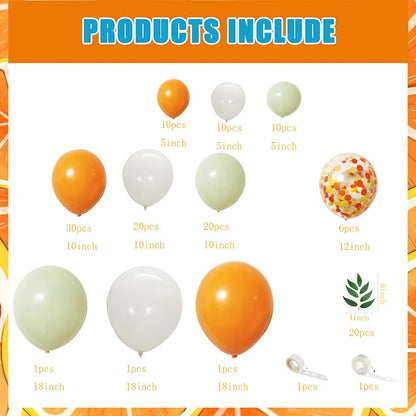 Little Cutie Balloon Decorations, Orange Yellow White with Artificial Willow Leaves for Birthday & Baby Shower Parties