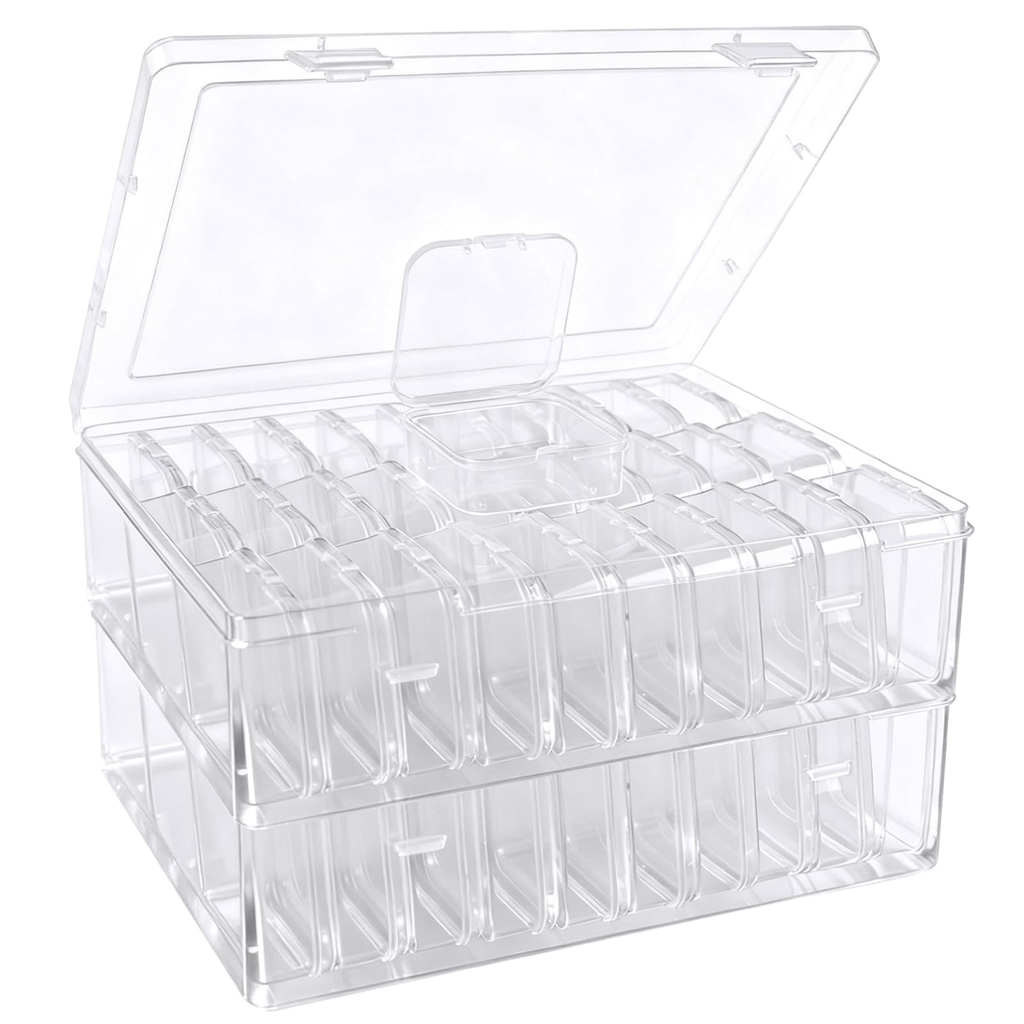Btnoro Bead Organizer Box, 60 Pcs Small Clear Plastic Storage Containers with Hinged Lid, Mini Craft Boxes for Beads, Jewelry Making, Diamond Painting, Nail Art, Screws and Small Parts Organization