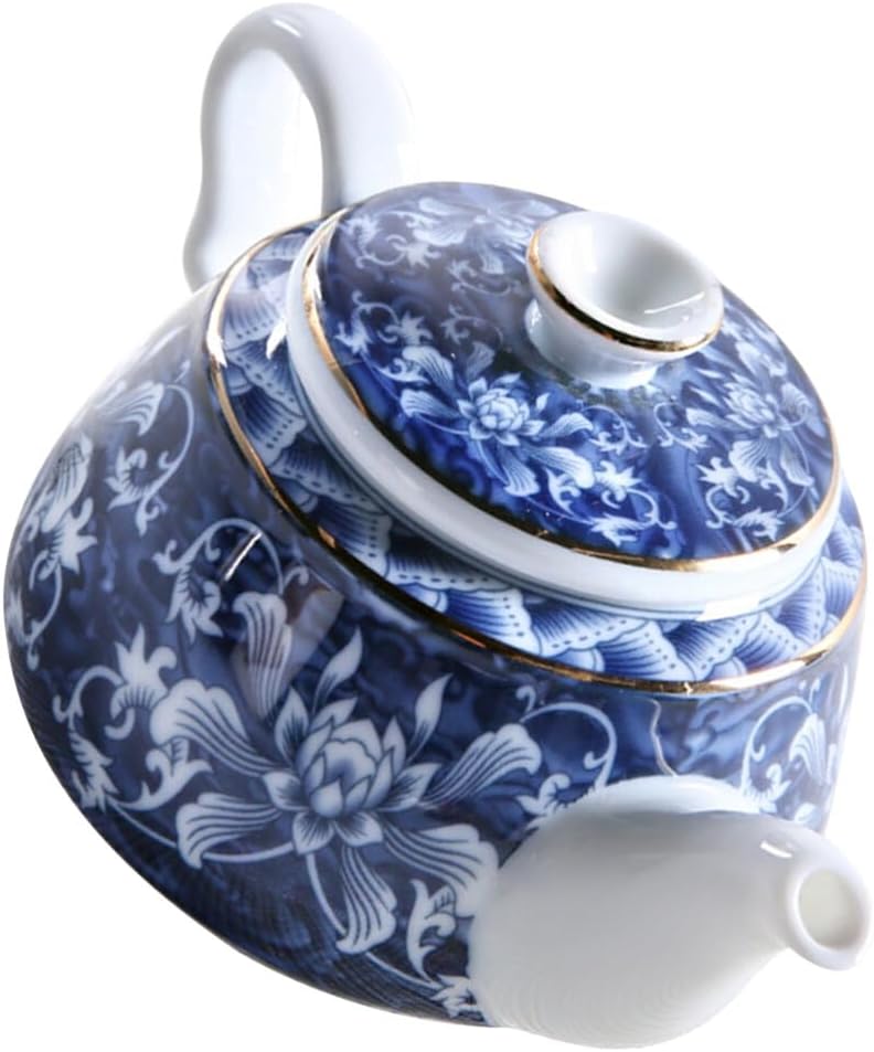 Alipis Porcelain Teapot, Blue and White Chinoiserie Chinese Teapot with Strainer Hole for Kung Fu Tea