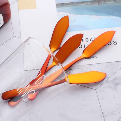 Stainless Steel 18/10 Cheese Desert Knives - Set of 4, Gold Breakfast Butter Knife, Slicer Sandwich Spreader (Magic Red)