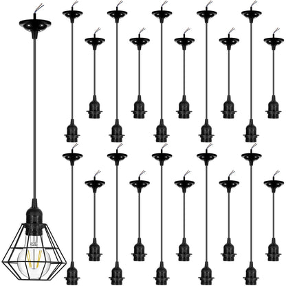 Retisee 20 Pcs Hanging Pendant Light Cord Kit Bulk Set E27 Base 4ft Adjustable Hanging DIY Industrial Edison Lamp Swag Light Kit Holder for Kitchen Dining Room Restaurant Bar(Black)