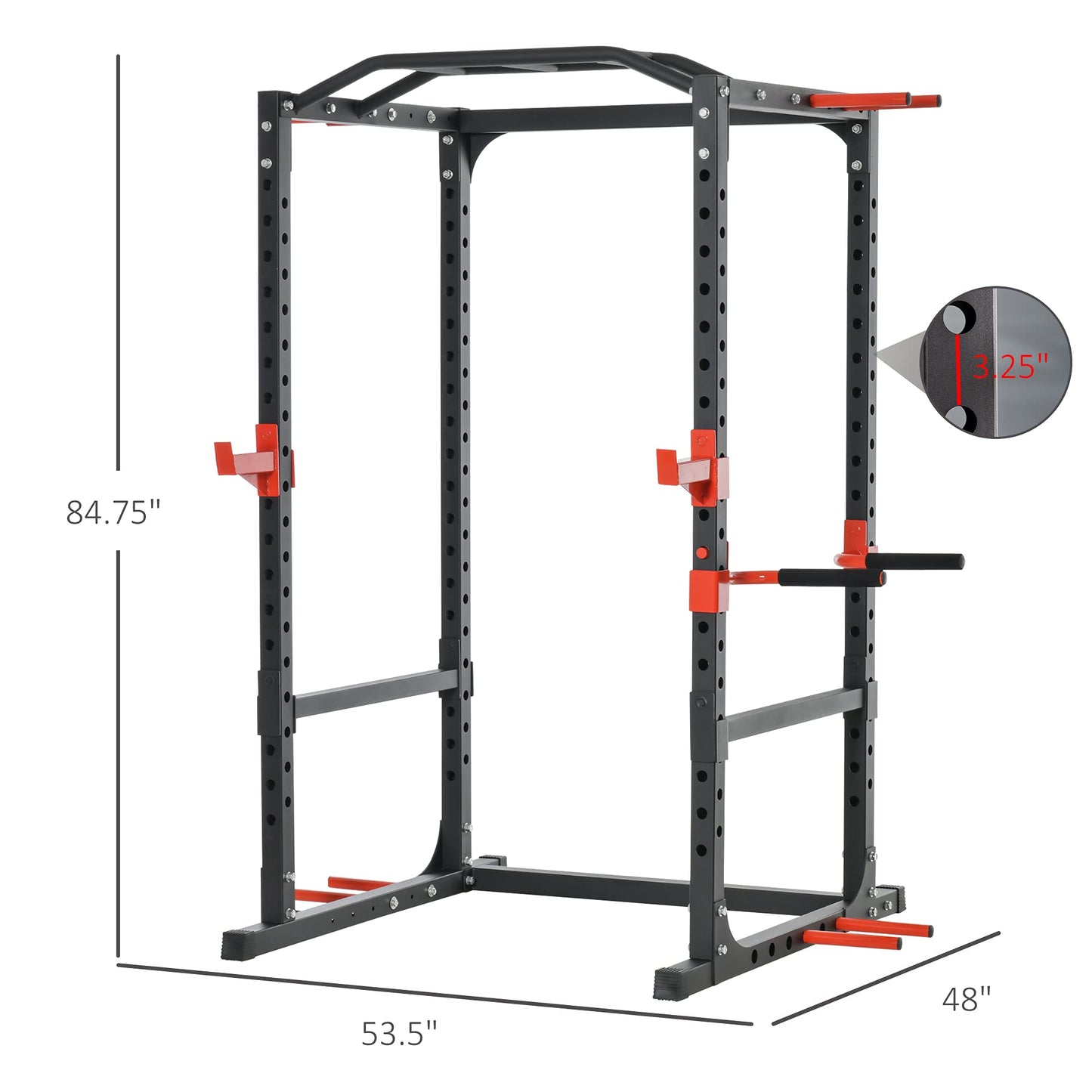 Soozier Adjustable Power Tower Dip Station Pull Up Bar Squat Rack Power Cage At Home Workout Equipment, Upper Body Strength Training Equipment, Black
