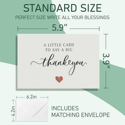 28 Pack 350GSM Thank You Cards with Envelopes, Glitter Heart Premium Greeting Cards, Pefect for Weddings, Baby Showers, Teacher Appreciation, Graduation, Small Business Gifts, Holiday & Christmas Thank You Notes