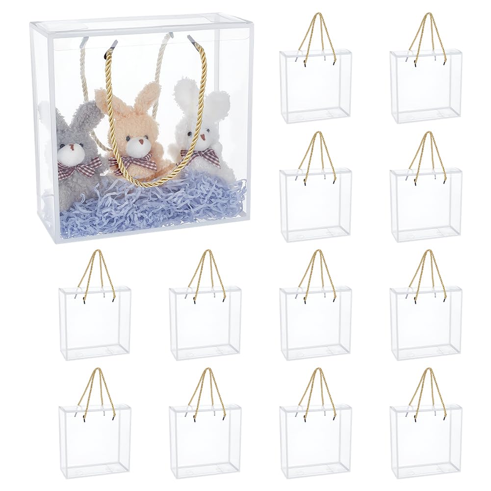 BENECREAT 10Pcs Clear Plastic Gift Box, 7.9×3.5×7.9inch Clear Favor Boxes, Treat Gift Boxes with White Border and Handle for Birthday, Party, Wedding, Halloween, Christmas Favours Packaging