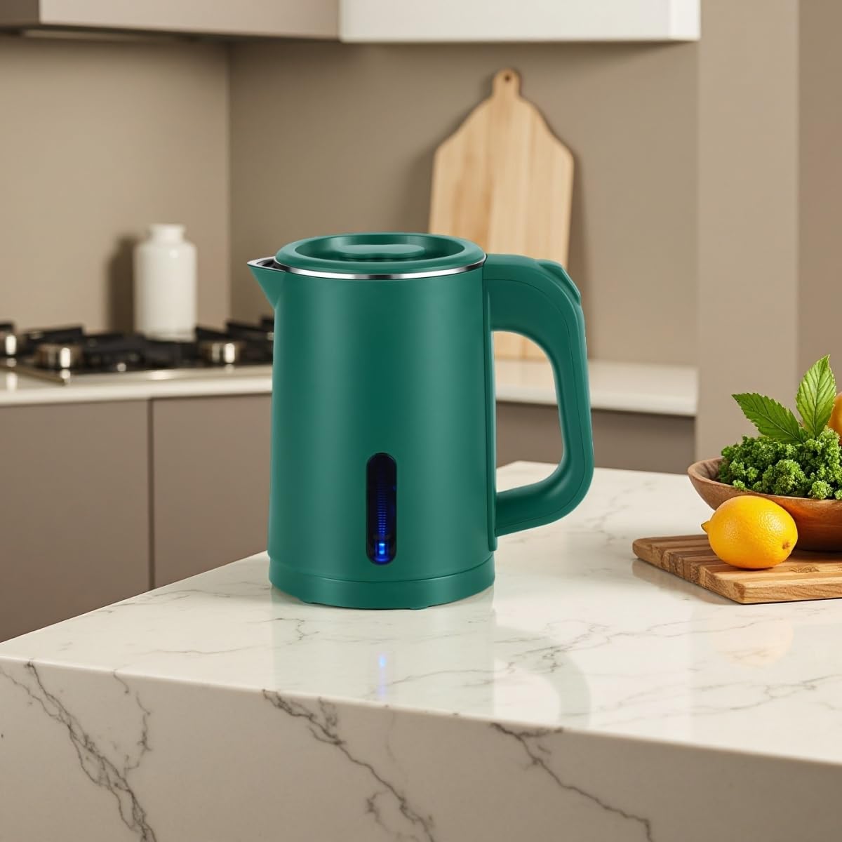 Small Electric Tea Kettle Stainless Steel, 0.8L Portable Mini Hot Water Boiler Heater, Travel Electric Coffee Kettle with Auto Shut-Off & Boil Dry Protection (Green)