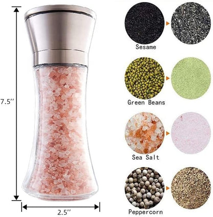 Elegant GRINDER 7 inch Tall, Eco-Friendly Stainless Steel and Glass Grinder with Adjustable Ceramic Grinder
