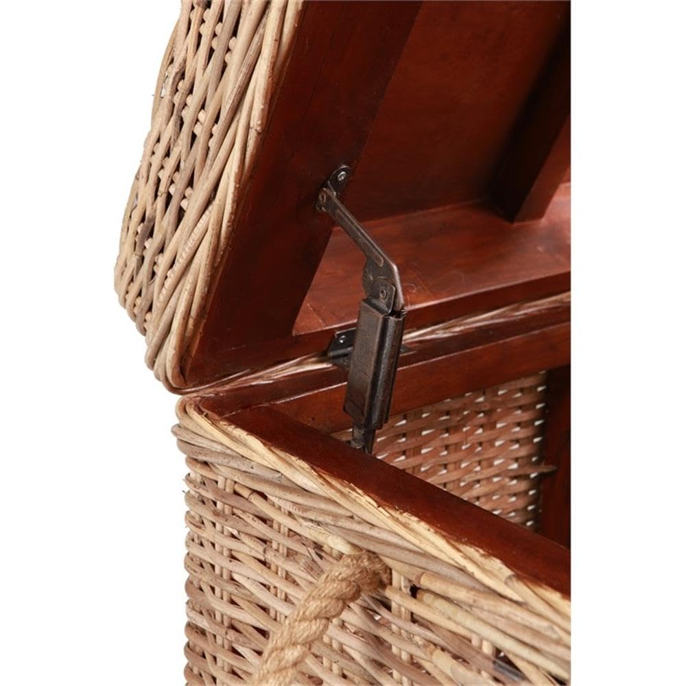 Pemberly Row Modern Kubu Wicker Rattan Storage Trunk, 37 in x 21.25 in x 19 in, Tan Finish, Handmade with Solid Mahogany Frame, Spacious Lift-Top Storage, Versatile Coffee Table for Living Room or