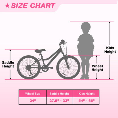 WEIZE 24 Inch Kid Mountain Bike,Kid Bike for Girls Age 6-14 Year Old,6 Speed Kid Bicycle with Front Suspension Fork,Adjustable Seat Height,High-Carbon Steel Frame,Ideal for Girl Adventurers,Pink