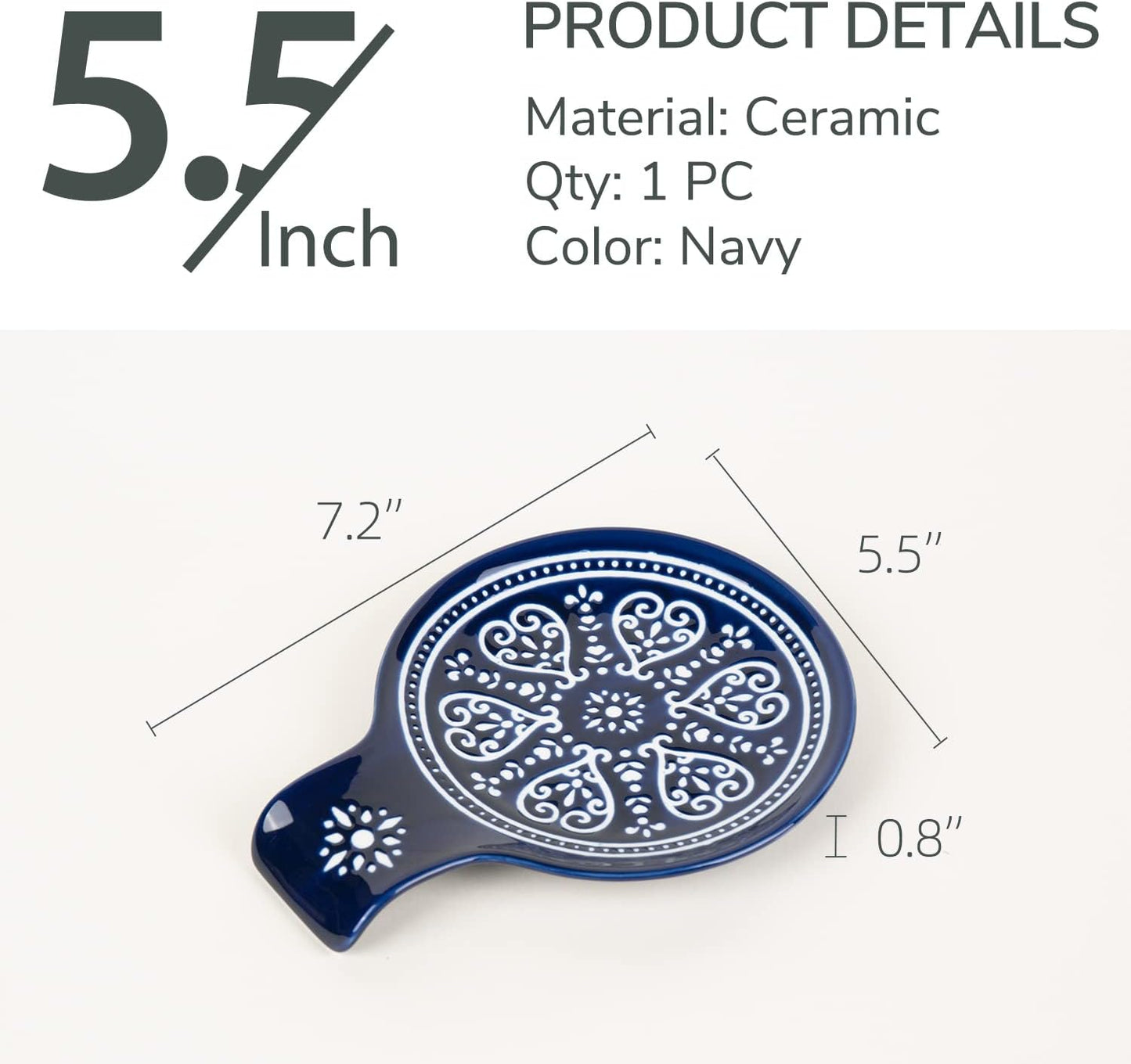 Porcelain Spoon Rest, Ceramic Utensils Holder for Kitchen Counter and Stove Top, Modern Farmhouse Decorative, Navy
