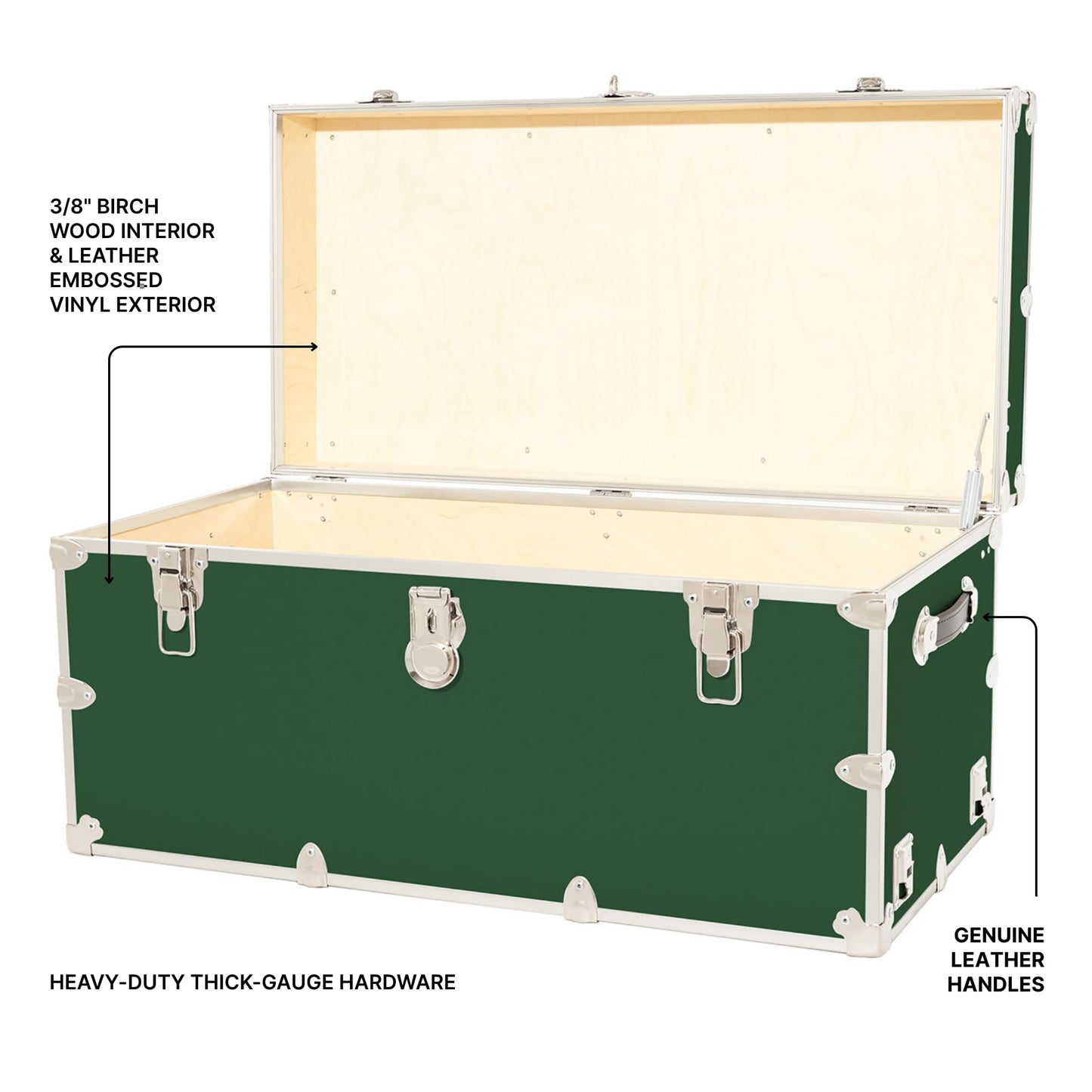 Rhino Trunk & Case Classic XXL Home Storage & College Trunk With Wheels - 36”x18”x18”, Seats 1500+ lbs, Soft-Close Lid. USA Made Secure Dorm Furniture, Organization, Steamer Style Blanket Chest