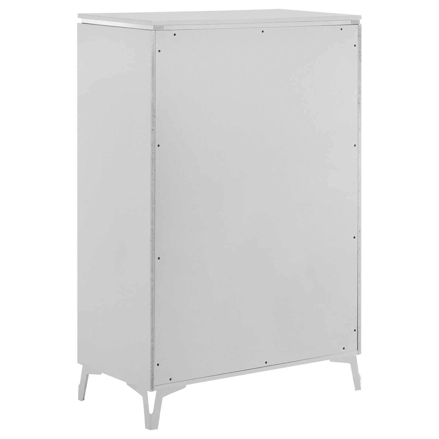 Coaster Home Furnishings - Cassia - Wood - 5-Drawer Chest with Black Felt-Lined Top, V-Patterns Front, U-Shaped Pulls, Tapered Legs and Contemporary Style - Bedroom - White High Gloss - 215795