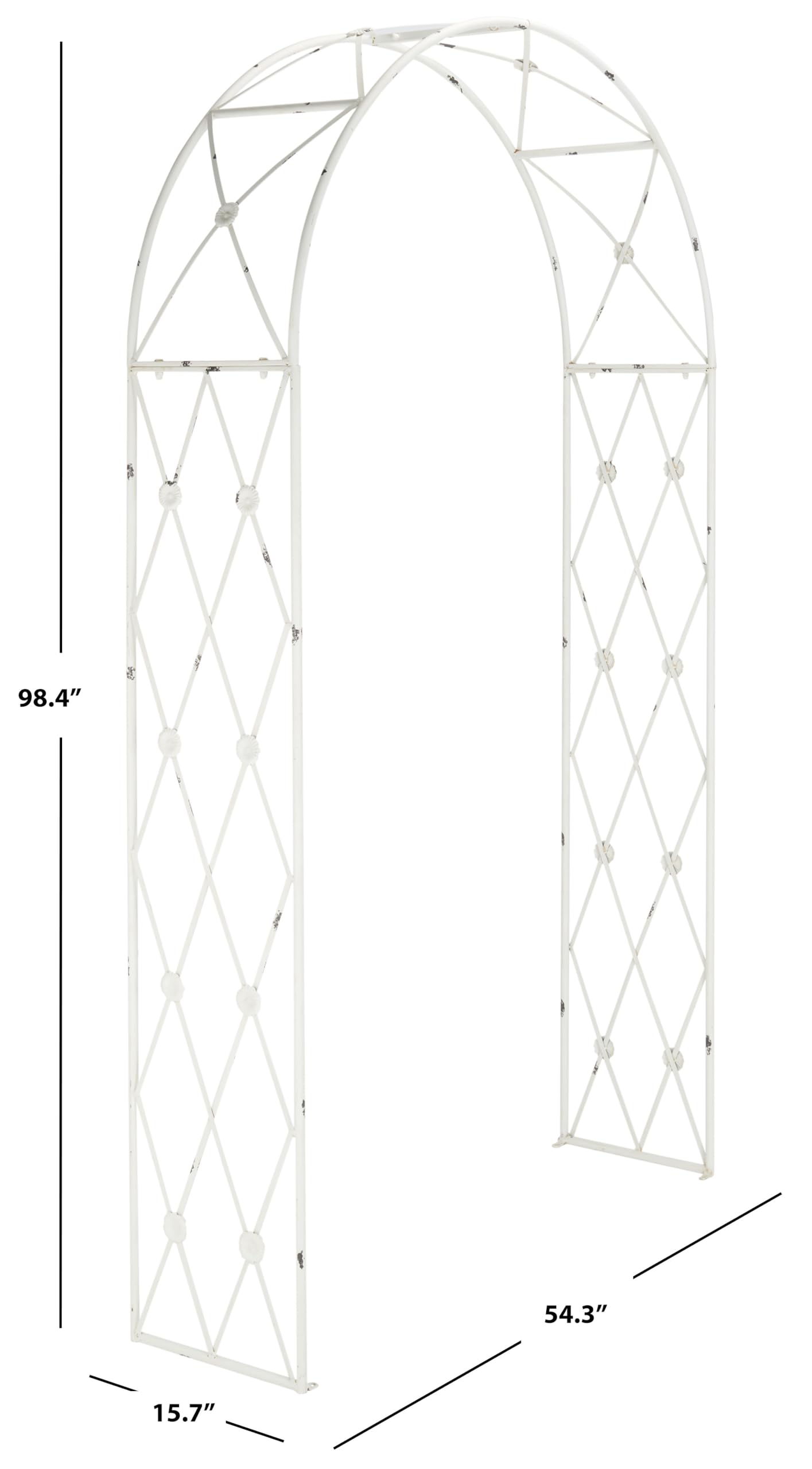 SAFAVIEH Outdoor Collection Atticus Antique White Wrought Iron Lattice Arch Garden Arbor