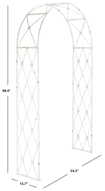 SAFAVIEH Outdoor Collection Atticus Antique White Wrought Iron Lattice Arch Garden Arbor