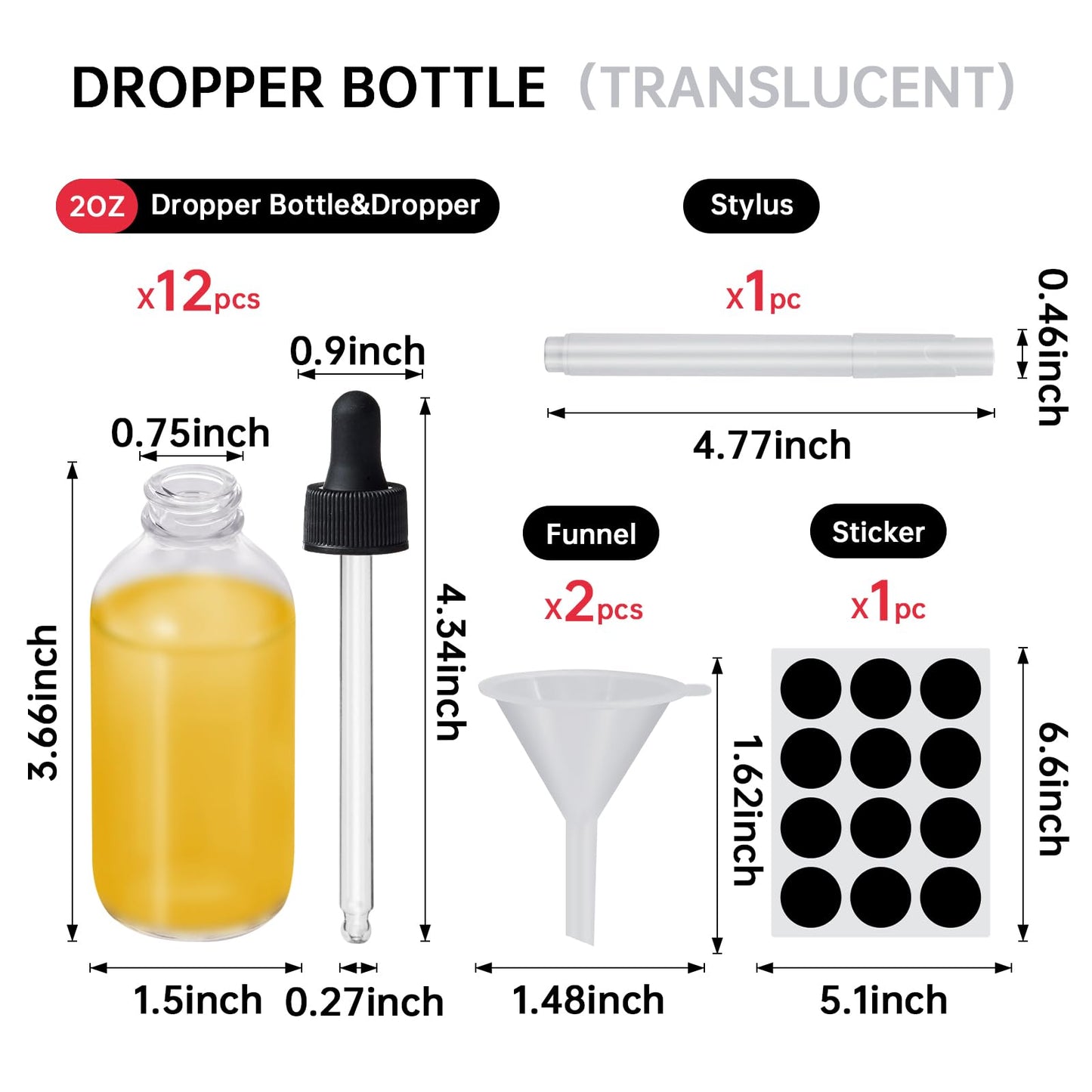 REUJIHXY 12Pcs 2 oz Clear Frosted Glass Dropper Bottle 60ml, Tincture Bottles with Glass Dropper, for Essential Oils, Aromatherapy, Cosmetic, Laboratory, Pharmacy, Liquids, Travel (12)