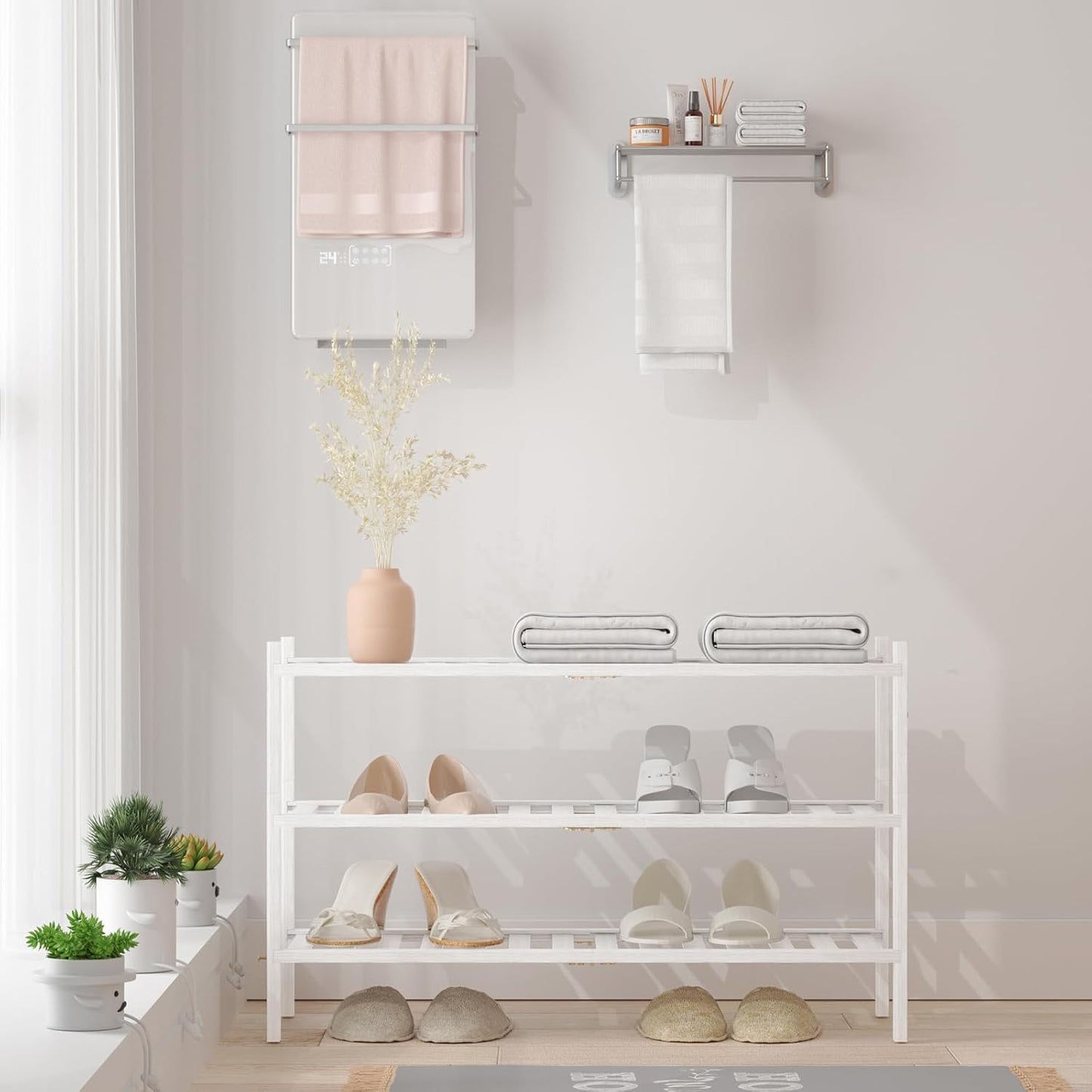 2 Closet RONGJlA Tier Bamboo Shoe Rack for Free Standing Wood Shoe Shelf Storage Organizer for Entryway Small Space