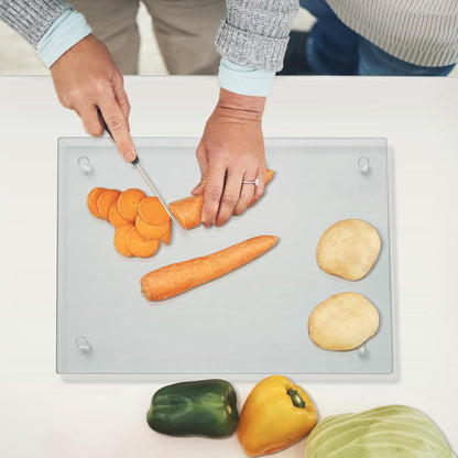 Tempered Glass Cutting Board for Kitchen, Clear Glass Board, Heat Resistant, Non-Slip Feet, 12x16"