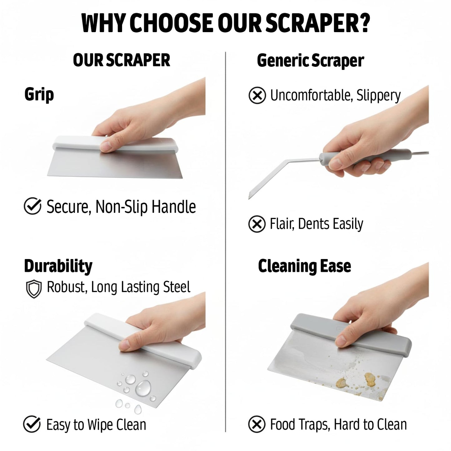 Notana Stainless Steel Dough Cutter and Bench Scraper with White Plastic Handle - Pastry Scraper and Dough Divider for Bread, Pizza, Pastry, Baking Prep, and for Kitchen Use (5 7/8" x 4 1/4")