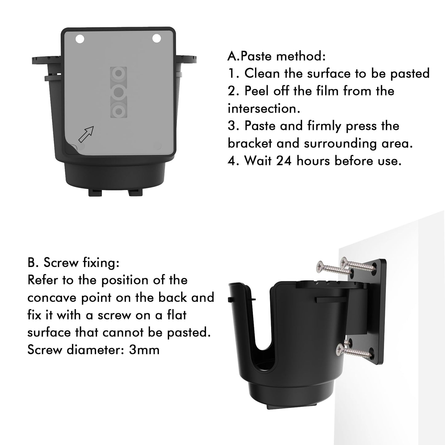 EDSRDUX Universal Multi Size Wall Mount Cup Holder with Drainage Holes - Boat RV Shower Beer Can Holder, Silicone Anti-Slip Grip, Adhesive or Screw Install (Black-Large)