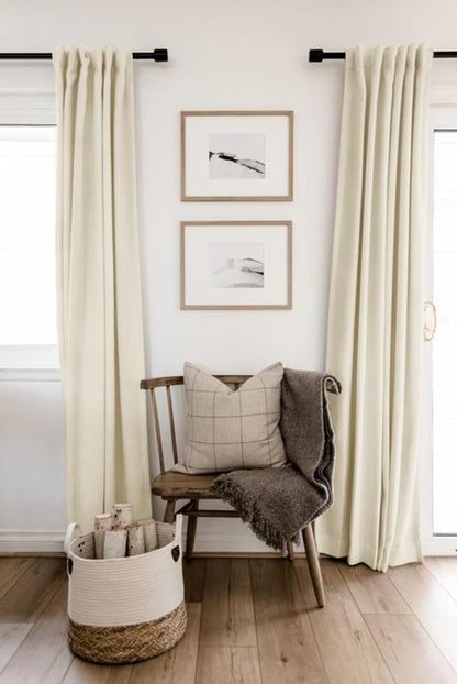 Skiennix 100% Blackout Linen Curtains - Thermal Insulated Drapes, 2 Panels Set, 50" W x 84" L, Light Cream