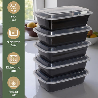 50 Pack (100 Piece) 28 oz Meal Prep Containers Reusable BPA Free Leakproof Stackable Food Storage Containers with Lids, Microwave & Dishwasher Freezer Safe To Go Bento Box Style Take Out Clear Plastic