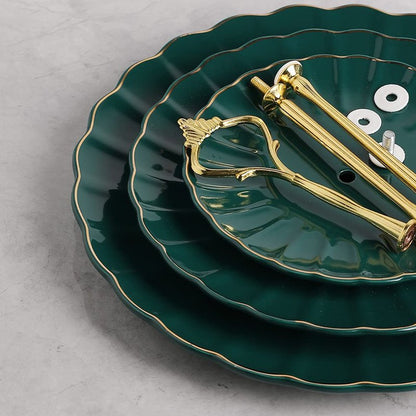 Sweejar Porcelain Tea Sets British Royal Series and 3 Tier Ceramic Cake Stand(Jade)