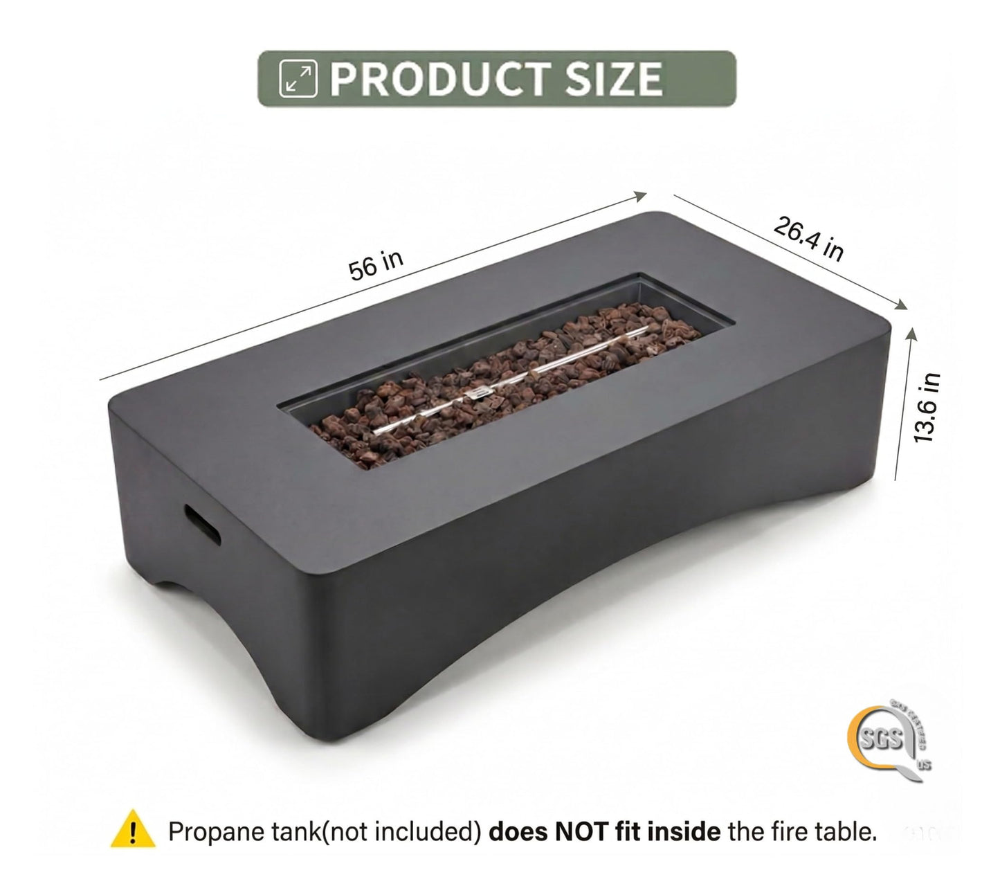 KEIKI 56" Rectangular Propane Gas Fire Pit Table, 50,000 BTU Modern Outdoor Concrete Fire Table with Lava Rocks, Waterproof Cover, Tank Seat, No Assembly for Patio Backyard Deck, Dark Grey