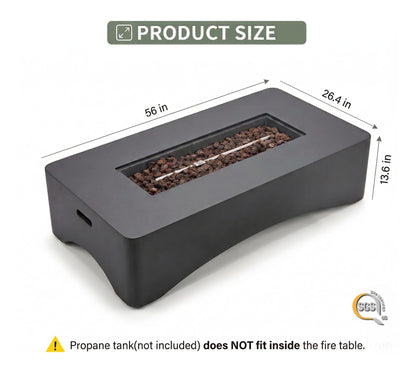 KEIKI 56" Rectangular Propane Gas Fire Pit Table, 50,000 BTU Modern Outdoor Concrete Fire Table with Lava Rocks, Waterproof Cover, Tank Seat, No Assembly for Patio Backyard Deck, Dark Grey