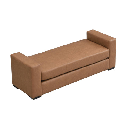 Christopher Knight Home Mosley Faux Leather Upholstered Ottoman Bench, Rectangular Foot Stools Ottoman, Wooden Ottoman Footrest, Bedroom End of Bed Footstool, Living Room Sofa Extra Seat, Brown