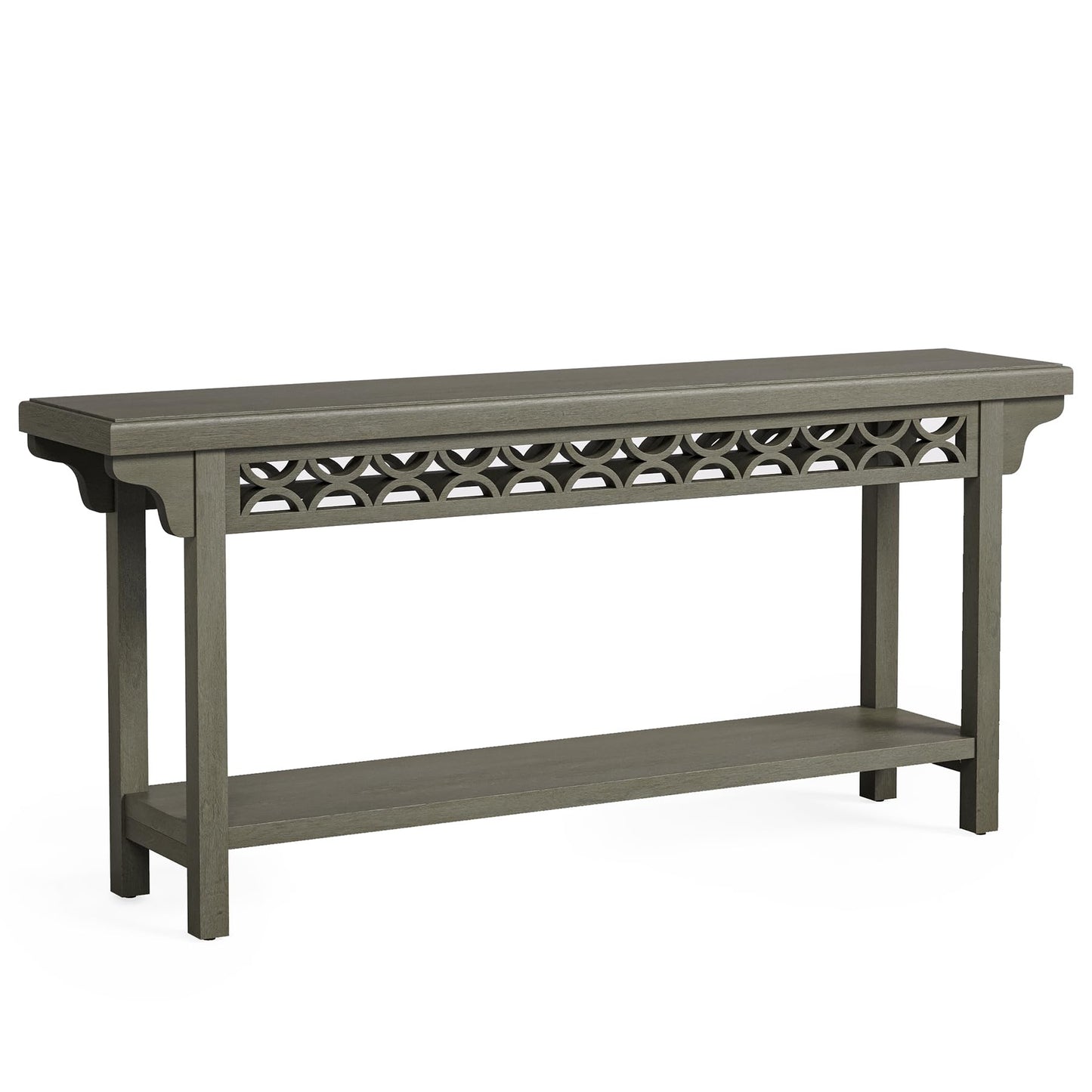 LITTLE TREE 70.87-Inch Long Console, Solid Wood Farmhouse Narrow Entryway Table with Shelf, Rustic Sofa Table for Living Room, Hallway, Dark Grey