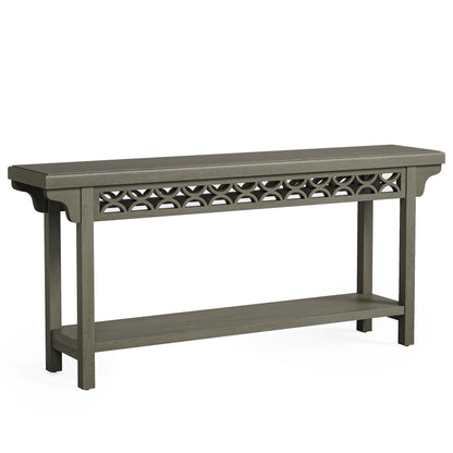 LITTLE TREE 70.87-Inch Long Console, Solid Wood Farmhouse Narrow Entryway Table with Shelf, Rustic Sofa Table for Living Room, Hallway, Dark Grey