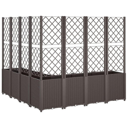Foknhdi Brown 63 x 63 x 55 in Outdoor Garden Planter with Trellis, Modular Polypropylene Raised Bed for Climbing Plants, UV Stable Flower Box for Patio Balcony Terrace