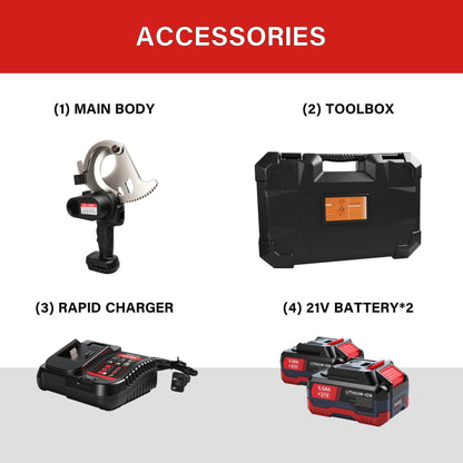 4” Battery Ratcheting Cable Cutters 21V 10lbs Cordless Electric Portable Heavy Duty Cable Cutting for Diameter Communications, Armored, Lead Sheath, Copper, Aluminum Cables