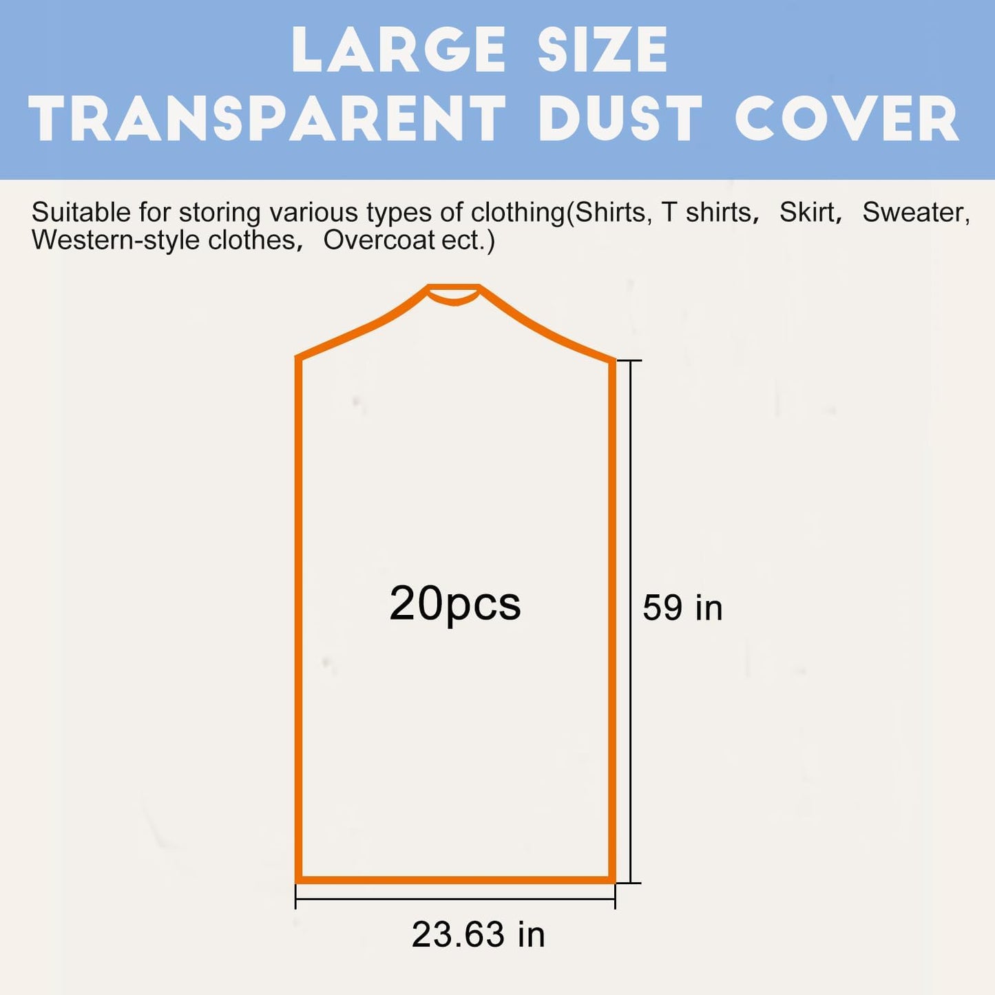DERIQ 20pcs 60 Inch Plastic Garment Bag, Clear Dry Cleaner Bags for Clothes Cover, Laundry Bags for Storage