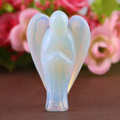 HEEPDD 2 Inch Opal Stone Peace Angel Pocket Statue, Hand Carved Healing Angel Figurine for Meditation Home Decor