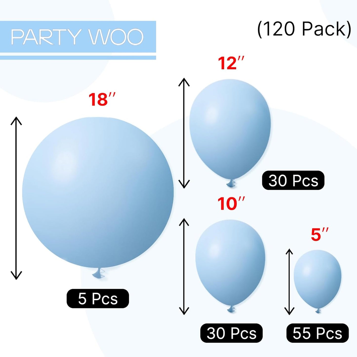 PartyWoo Light Blue Balloon Arch Kit - 120pcs in 18", 12", 10", 5" Sizes for Baby Shower & Birthday Decor