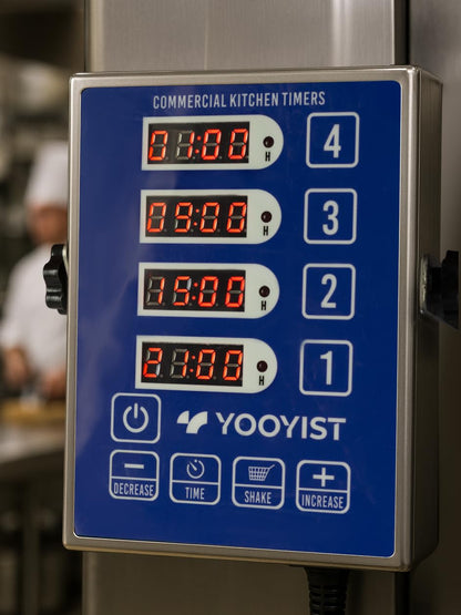 YOOYIST Precision Kitchen Timers for Cooking – 4 Channel Commercial Kitchen Timer Restaurant Kitchen Supplies – Stainless Steel Digital LED Chef Cooking Timer – Reminder Function, Loud Alarm, Blue