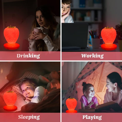 Cute Silicone Strawberry Night Light, LED Color Changing Lamp, 3 Modes Touch, Bedside for Birthday, Christmas