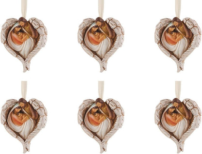 Holy Family with Angel Wings Resin Christmas Ornament, 3 Inch, Pack of 6