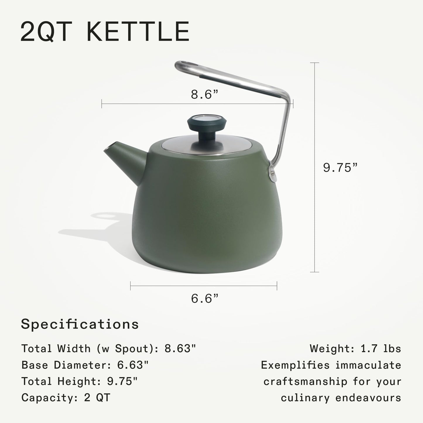 Made In Cookware - 2 QT Kettle - Willow Green - Stainless Steel - With Built-In Temperature Gauge - Includes Handle Sleeve - Induction Compatible