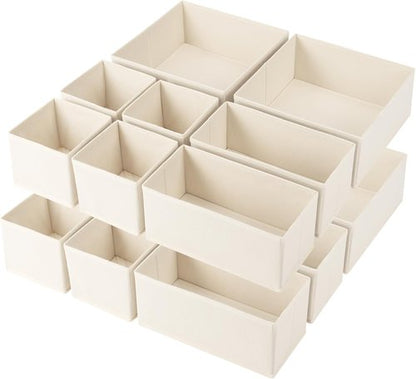 Criusia Drawer Organizer - 16 Pack Foldable Closet Organizers for Clothes, Socks & Accessories | Beige