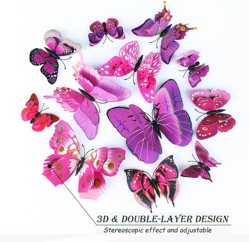 OPSEAM 3D Butterfly Wall Decor - 72 PCS Magnetic Stickers for Party Decorations | Purple