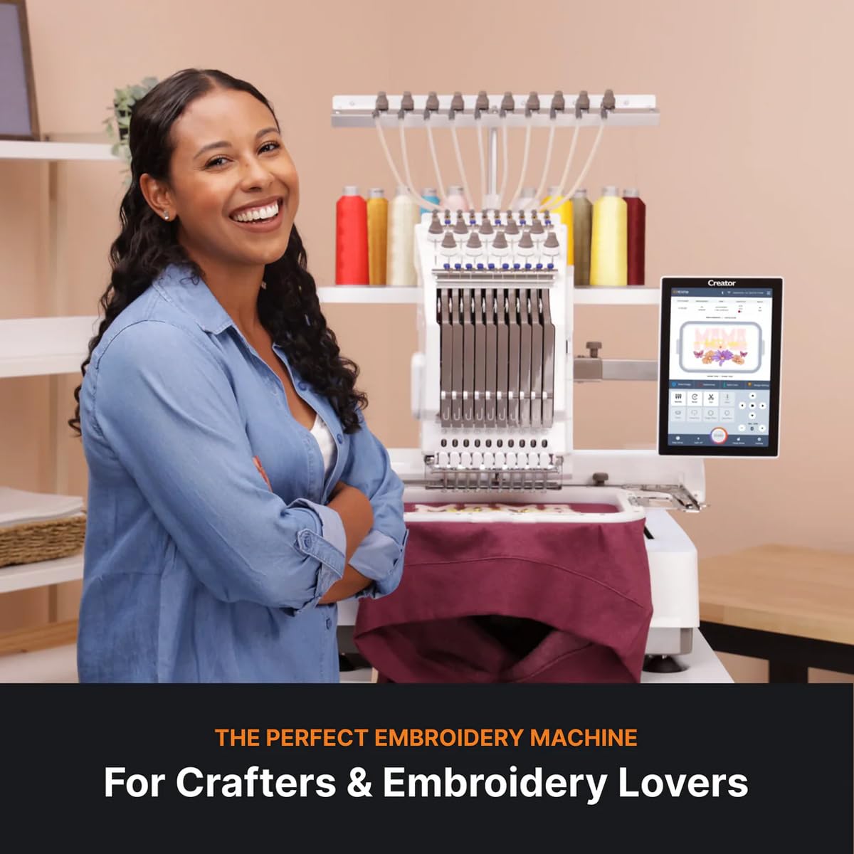 Ricoma Creator Single-Head Multi Needle Embroidery Machine for Crafters with Steel Embroidery Stand, Hoop and Cap Attachments, Chroma Digitizing Software, Lifetime Customer Support