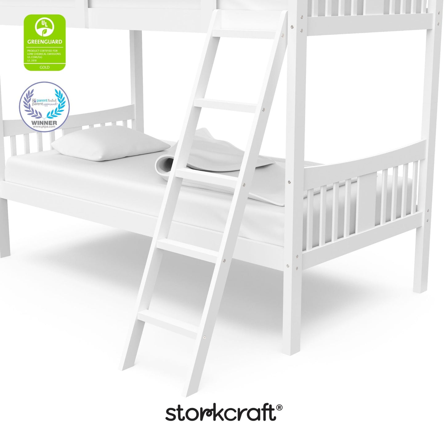 Storkcraft Caribou Bunk Bed Twin Over Twin Bunk Bed (White) - GREENGUARD Gold Certified, Twin Bunk Beds for Kids, Converts to 2 Individual Twin Beds, Bunk Beds for Kids