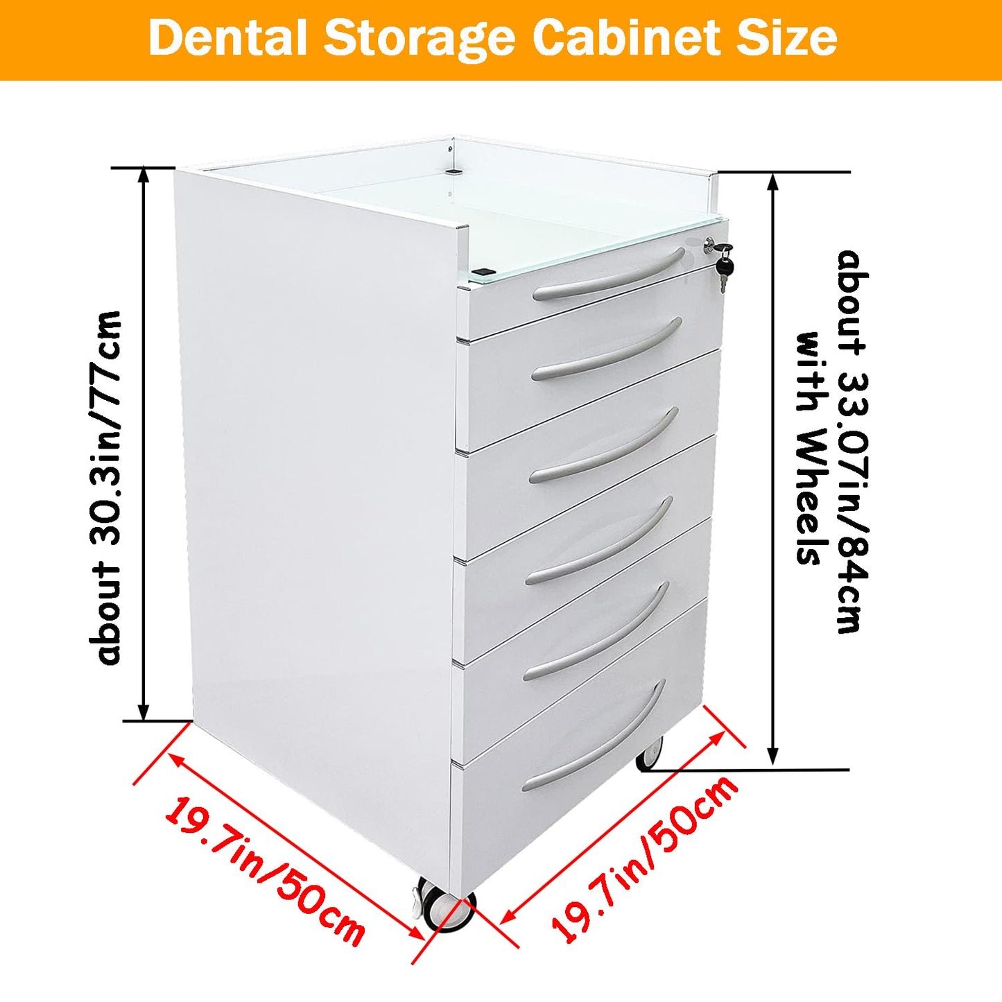 INTBUYING Mobile Dental Cart Stainless Steel Medical Storage Cabinet with Five Large Drawers, Brake wheels, Lock, Rolling Utility Cart for Dental Assistant Clinic Hospital Office School & Home